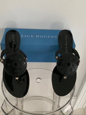 Jack Rogers Black Patent Medallion Sandals